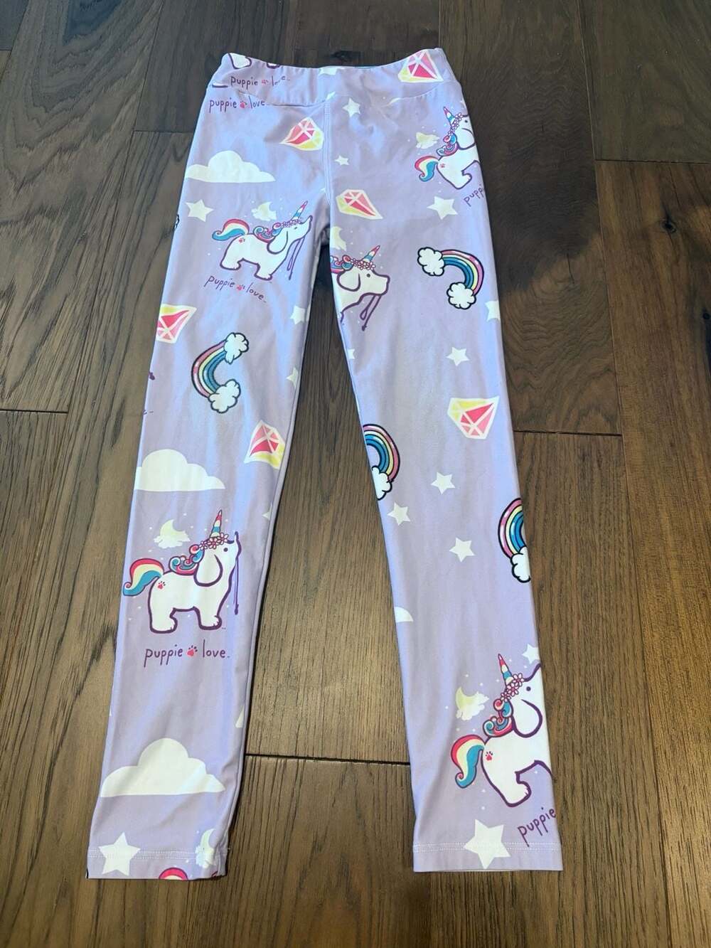 Puppie Love Kids Unicorn Print Light Purple Leggings Size L/XL